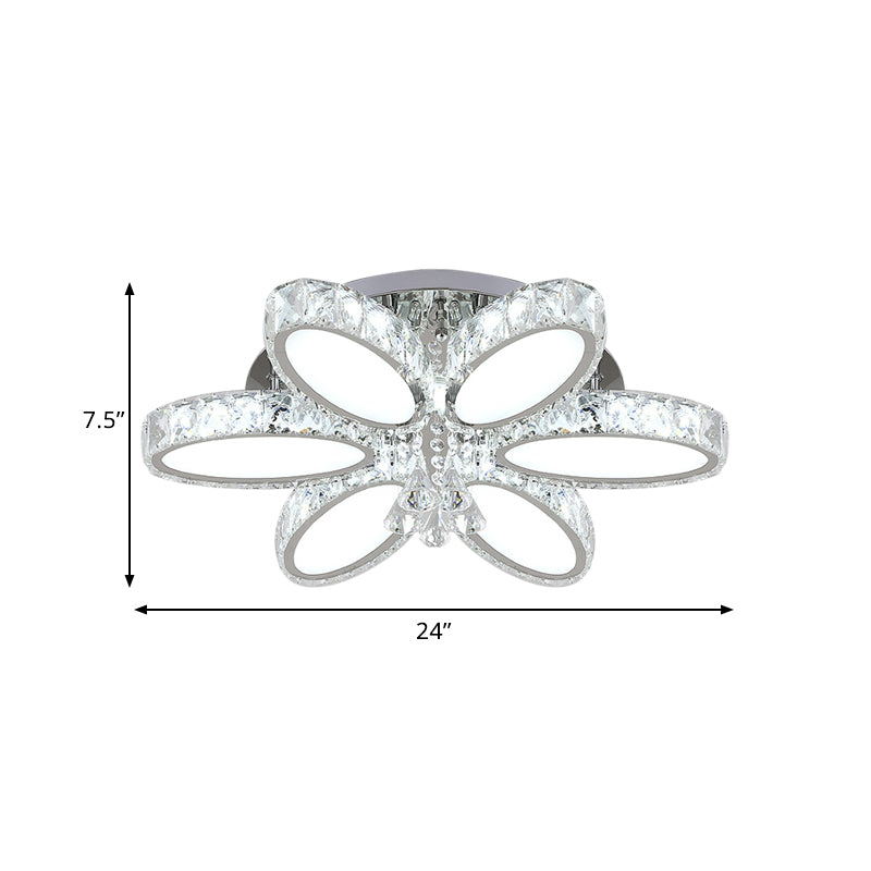 Modernist Blossom Chrome Flushmount Light With Clear Crystal 6/8 Heads - Ideal For Living Room