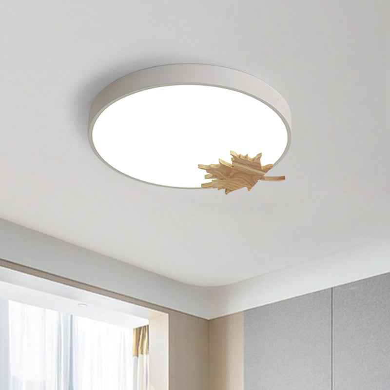 Modern Acrylic Led Drum Ceiling Mount Flush Light Fixture For Bedroom - Gray/White/Green With Maple