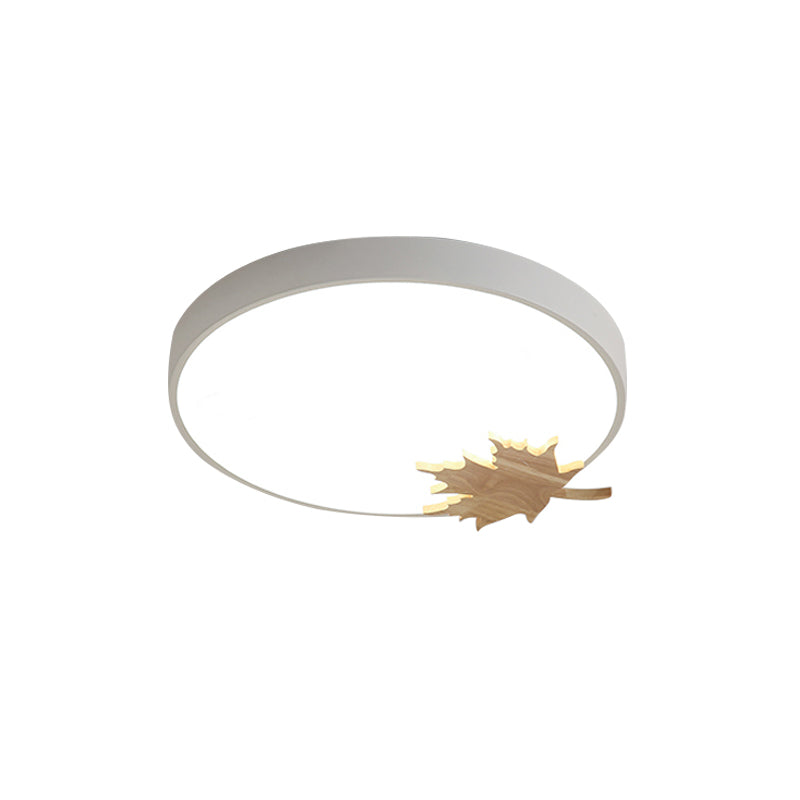 Modern Acrylic Led Drum Ceiling Mount Flush Light Fixture For Bedroom - Gray/White/Green With Maple
