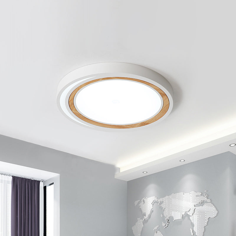 Acrylic Led Drum Ceiling Light For Kids’ Bedroom With Wood Ring - White/Pink/Green Flush Mount