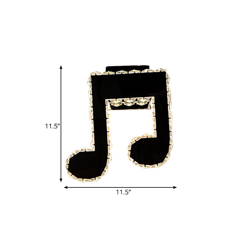 Minimalist Led Wall Lamp With Faceted Crystal Music Note Design - Black