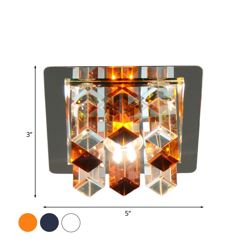 Minimal Square Led Flush Mount Light With Crystal Block - Blue/Clear/Tan Ideal For Hallway Ceiling