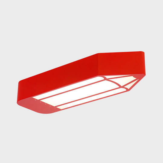 Kids Style Led Flush Mount Ceiling Light For Nursery School - Red/Blue/Green Pencil Design