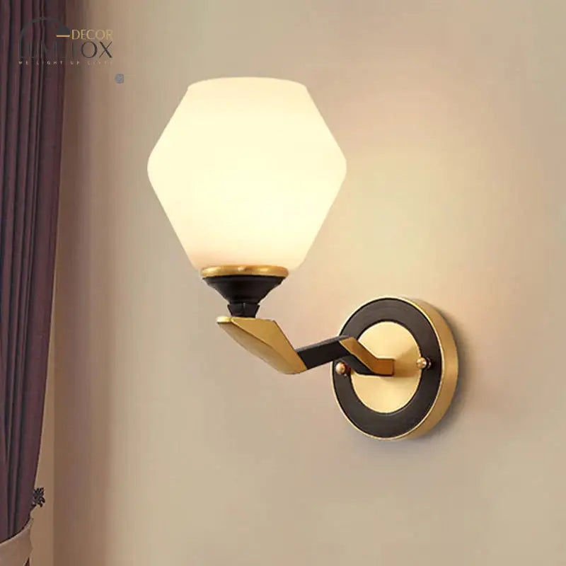 Hexagon Wall Light Black And Gold Frosted Glass Lighting Fixture