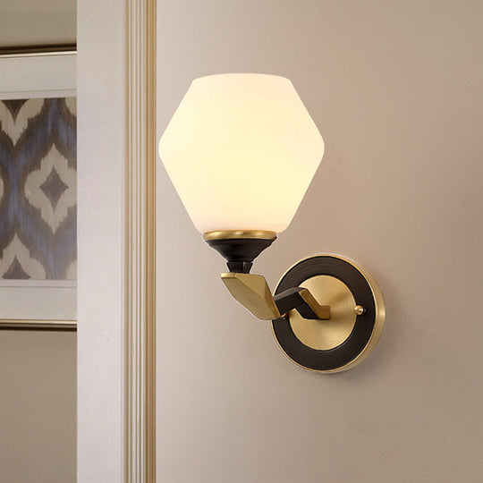 Classic Black And Gold Hexagon Wall Sconce With Frosted Glass - Half-Bulb Lighting Fixture 1.0 /