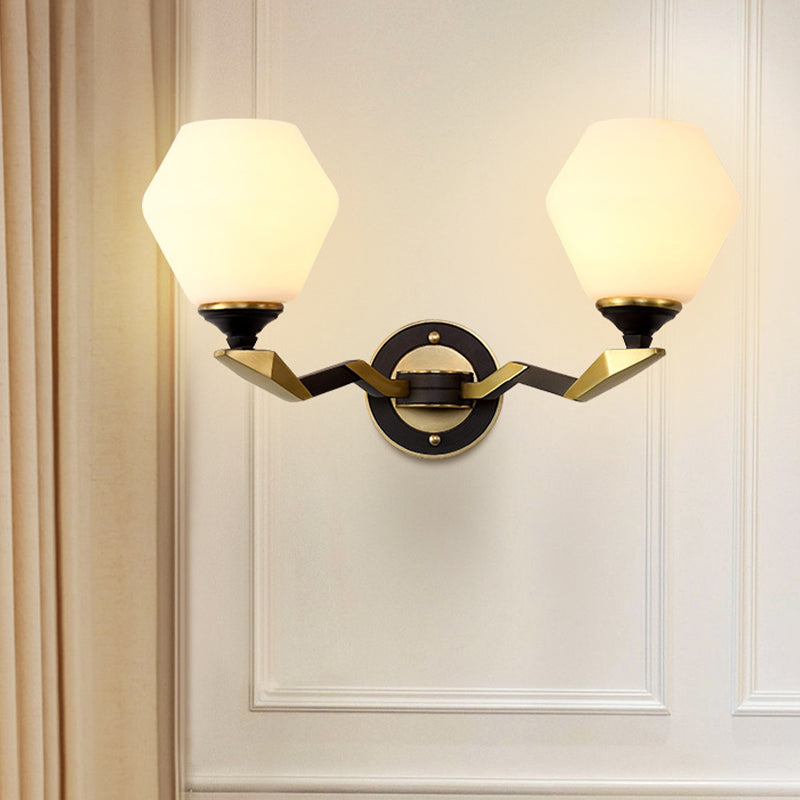Classic Black And Gold Hexagon Wall Sconce With Frosted Glass - Half-Bulb Lighting Fixture