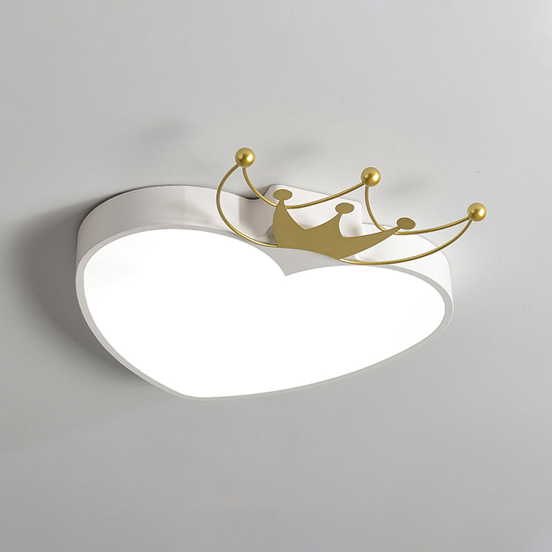Kids’ Pink/White Apple Ceiling Mount Light With Crown Ornament - Led Acrylic Flush - Mount Fixture