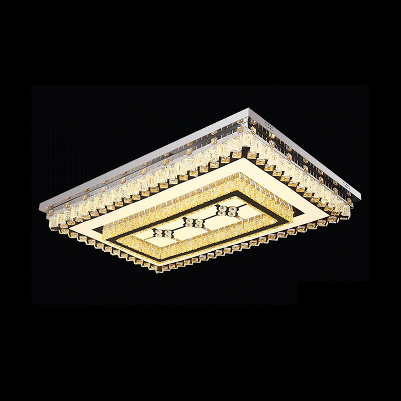 Modern Chrome Flush Mount Led Ceiling Light With Clear Crystal Accents - Perfect For Living Room