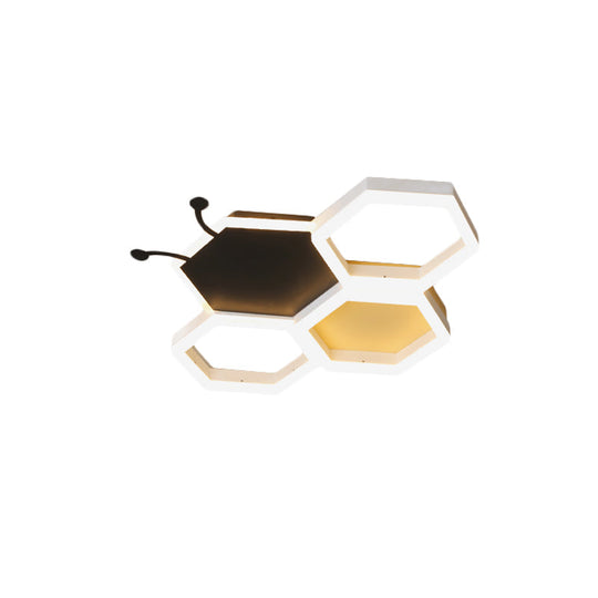 Baby Room Ceiling Light: Kids Honeycomb Iron Led Flushmount - Pink/Black Warm/White Light