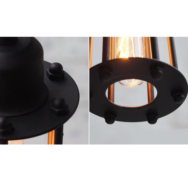 Industrial Hanging Pendant Light With Metal Wire Guard And Tube Shade In Black - Bedroom Lighting