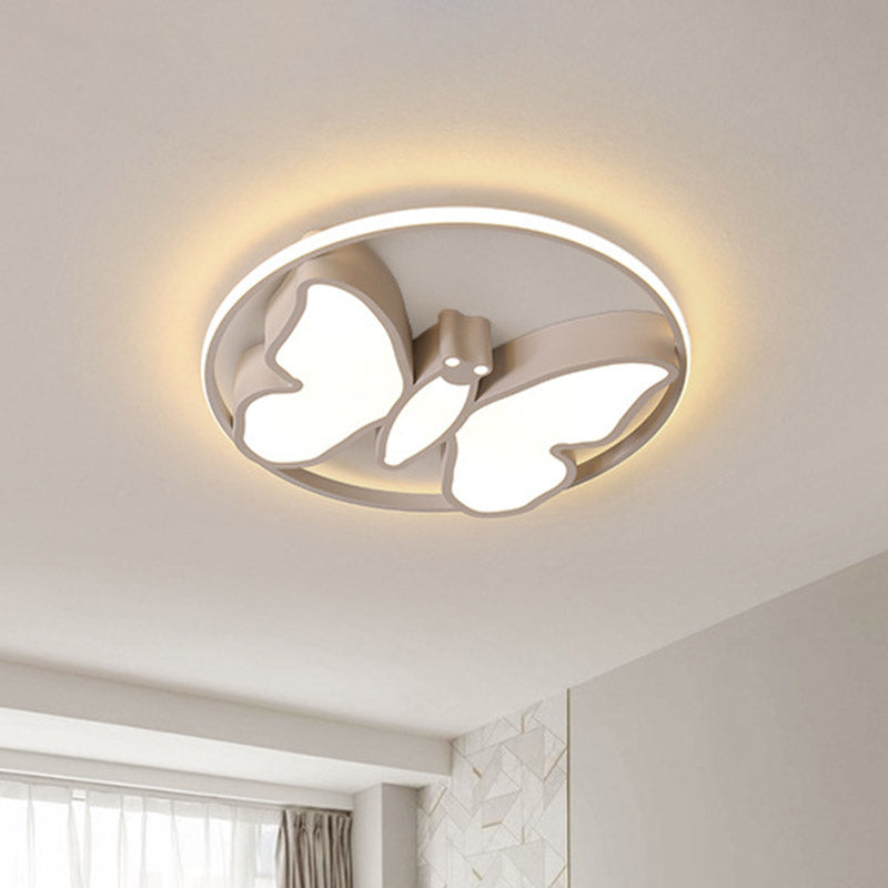 Kids Acrylic Led Butterfly Flush Mount Light With Glow Hoop In White/Pink/Blue