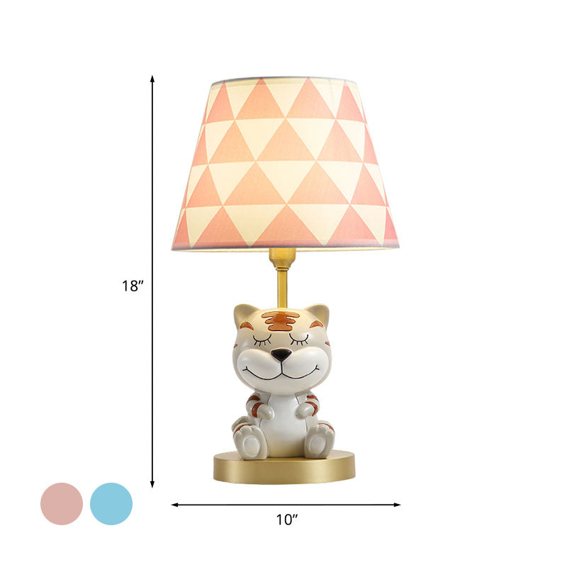 Edasich - Kids’ Conical Triangle-Print Fabric Table Light Kids Single Bulb Pink/Blue Night Stand