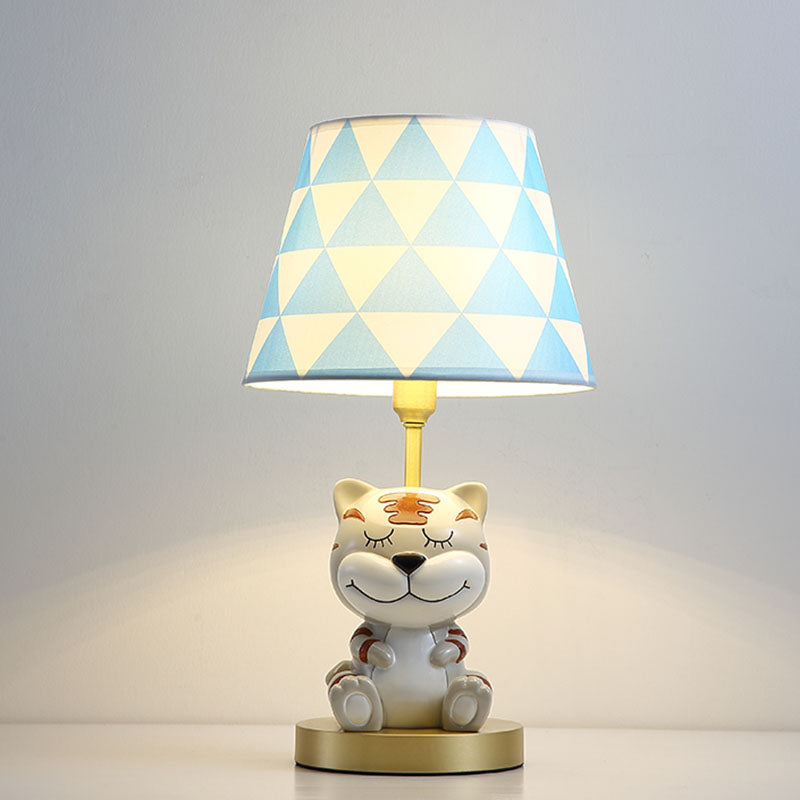 Edasich - Kids’ Conical Triangle-Print Fabric Table Light Kids Single Bulb Pink/Blue Night Stand