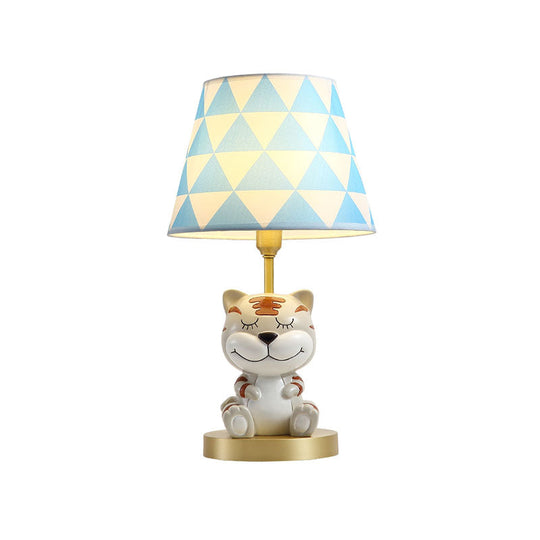 Edasich - Kids’ Conical Triangle-Print Fabric Table Light Kids Single Bulb Pink/Blue Night Stand