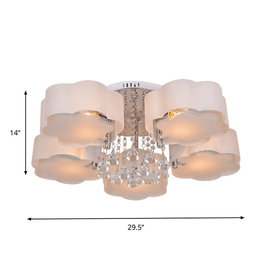 5 - Head Acrylic Ceiling Light - Chrome Plum Blossom Flushmount With Crystal Drop Elegant Bedroom