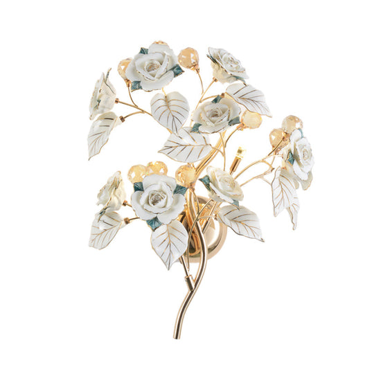 Modern Faceted Crystal Flower Sconce - Wall Mounted Bedroom Light Fixture With 3 Bulbs