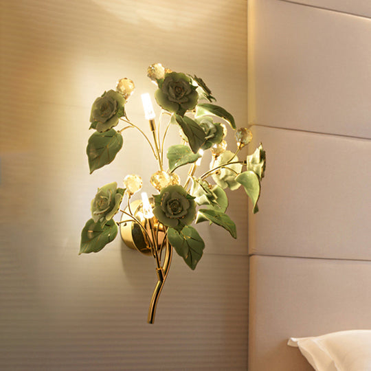 Modern Faceted Crystal Flower Sconce - Wall Mounted Bedroom Light Fixture With 3 Bulbs