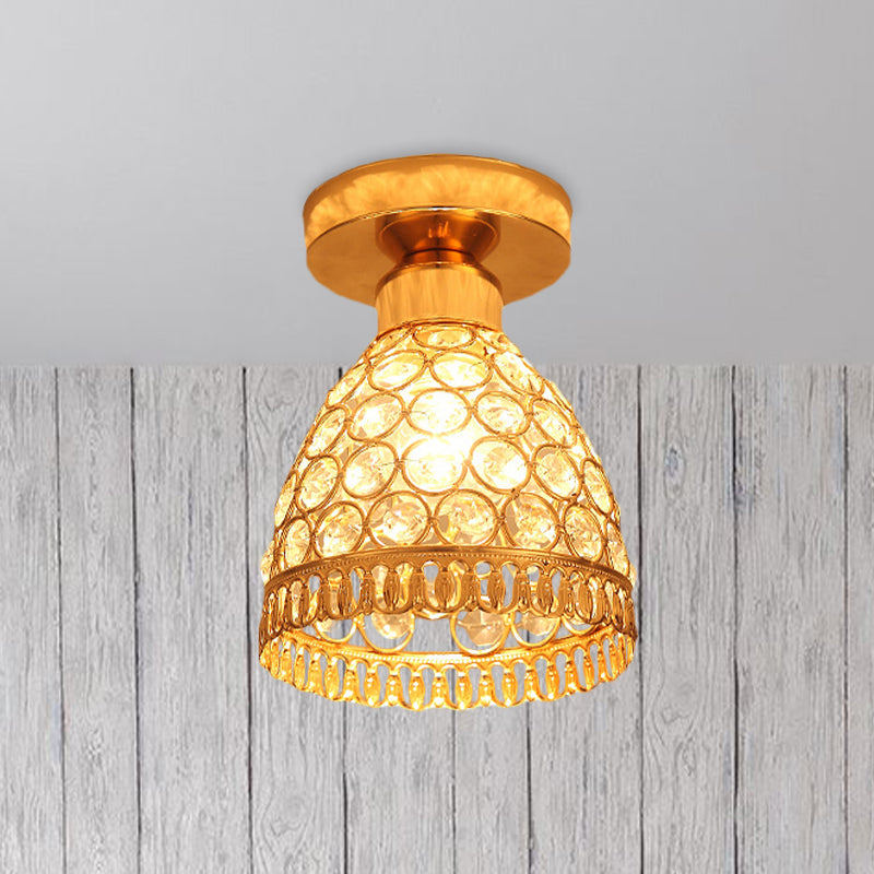 Modern Gold Crystal Flush Mount Ceiling Light - Globe/Cone Design For Hallways / Cone