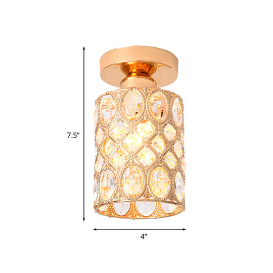 Modern Gold Crystal Flush Light For Corridors - Recessed 1-Light Mount