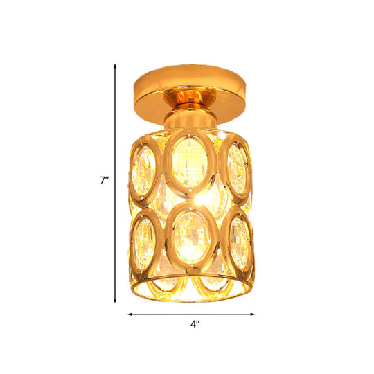 Modern Gold Crystal Flush Light For Corridors - Recessed 1-Light Mount