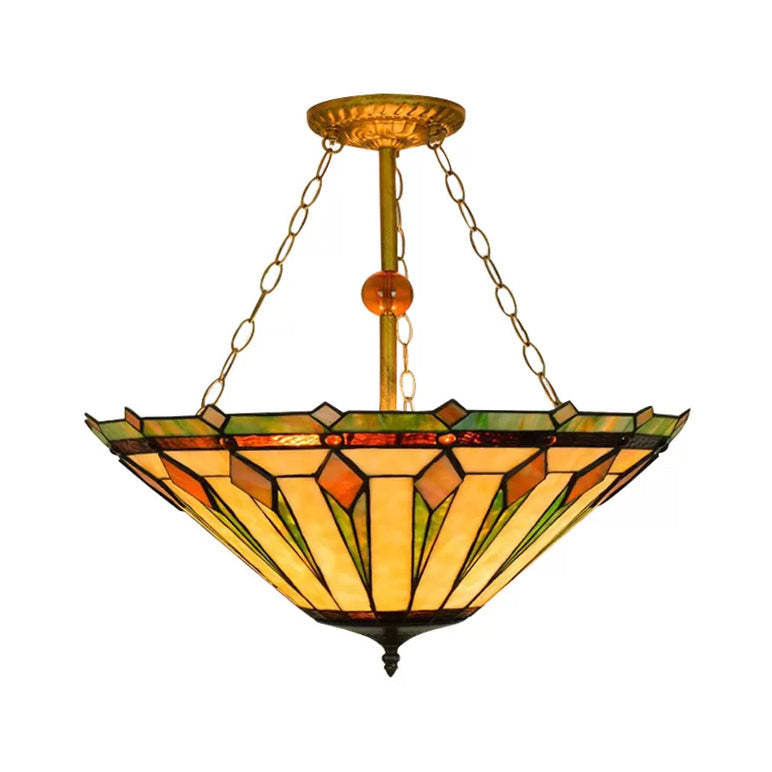 Tiffany Semi Flush Mount Ceiling Light With Stained Glass Shade - 3 Lights For Living Room (23.5’