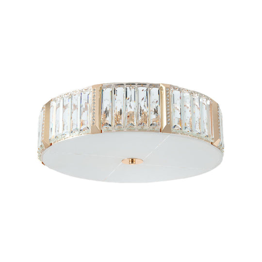 Modern Gold Flush Mount Light Fixture With Crystal Drum Design - Ideal For Bedroom
