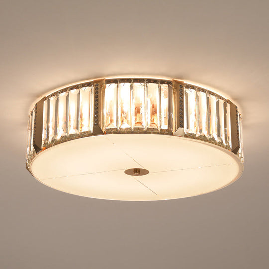 Modern Gold Flush Mount Light Fixture With Crystal Drum Design - Ideal For Bedroom