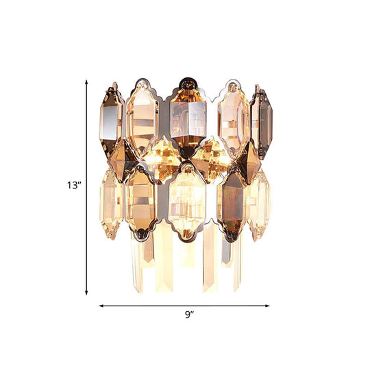 Minimalist 2-Tier Crystal Sconce Lamp - 2 Heads Clear Living Room Wall Lighting Fixture