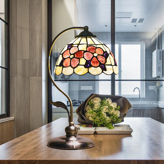 Red Shell Nightstand Lamp: Natural Mediterranean Style Flower Pattern Design 1 Head