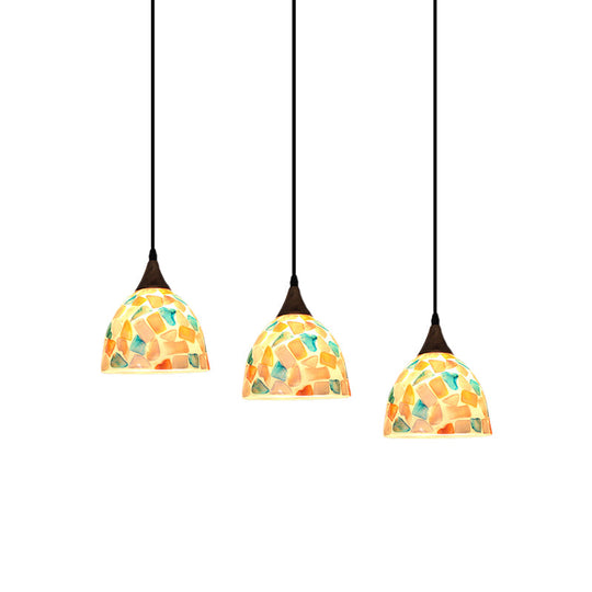 Mosaic Tile Shell Drop Tiffany-Style Pendant Lamp With Bell Shape Bronze Finish - 3 Bulbs