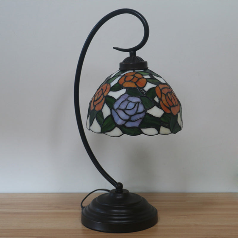 Blossom Pattern Tiffany Glass Desk Lamp - Pink/Orange 1-Head Night Table Light For Bedroom