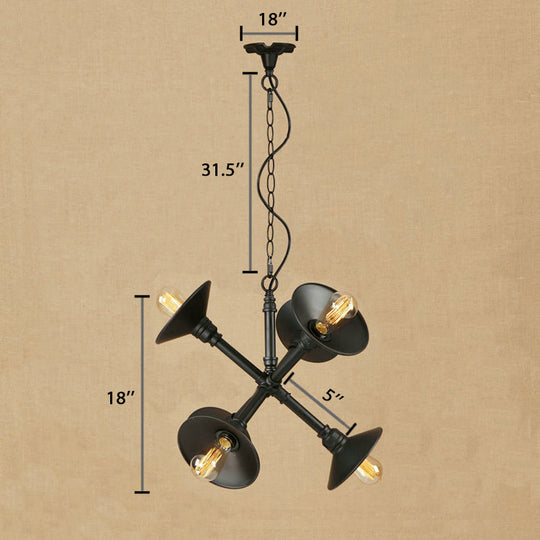 Industrial Style Black Metal Chandelier With 6-Light Flared Hanging Design - Perfect For Bars