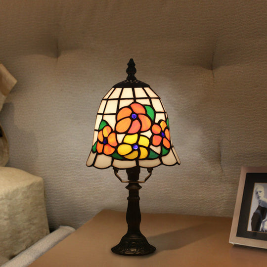 Baroque Bell Stained Art Glass Nightlight Table Lamp In Pink/Orange - Bloom Pattern Bedside Lighting