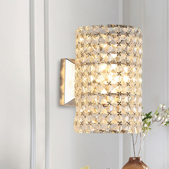 Minimalist Cylindrical Sconce Light Fixture With Clear Crystal Shade - Elegant Wall Lighting Idea