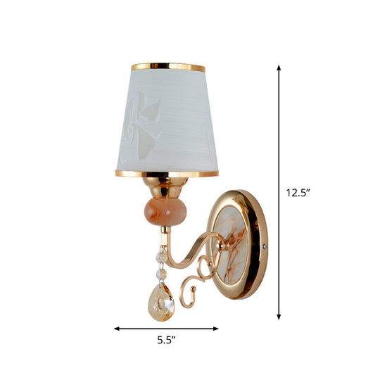 Contemporary Gold Wall Sconce 1 Light Textured Glass Mount Fixture Ideal For Living Room