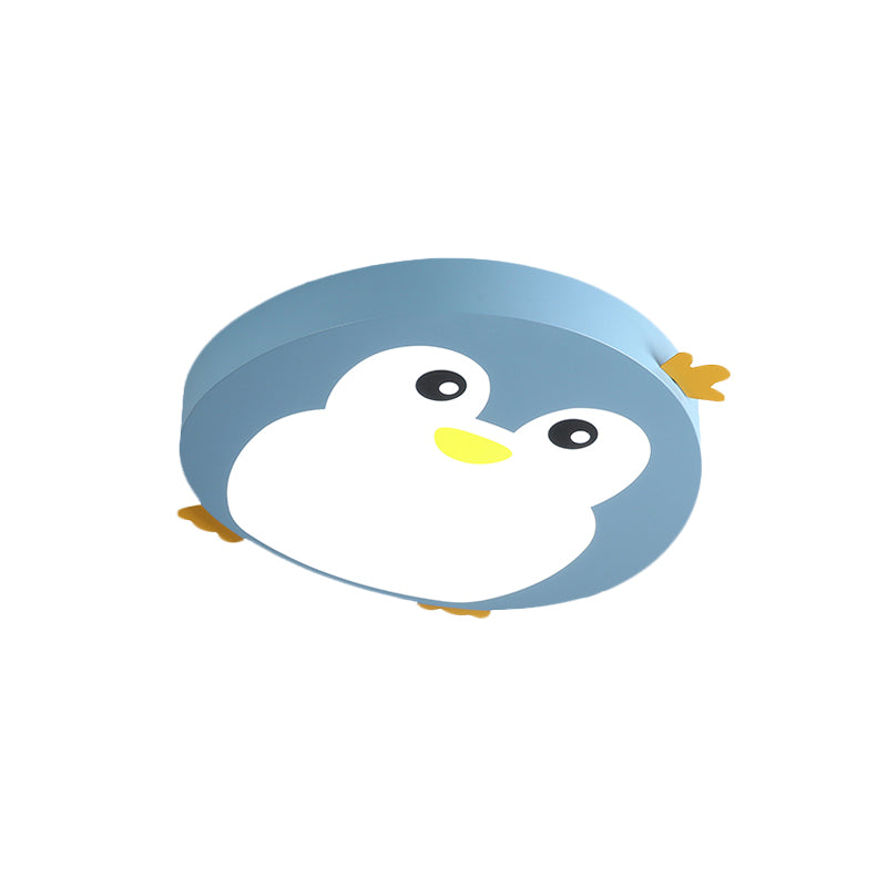 Cartoon Penguin Led Ceiling Light Fixture In Blue/Pink - Flush Mount For Kids’ Bedrooms