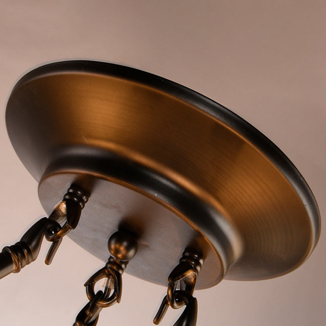 Blue Glass Baroque Chandelier - Antique Bronze Bowl Hanging Lamp With 6 Lights For Dining Room