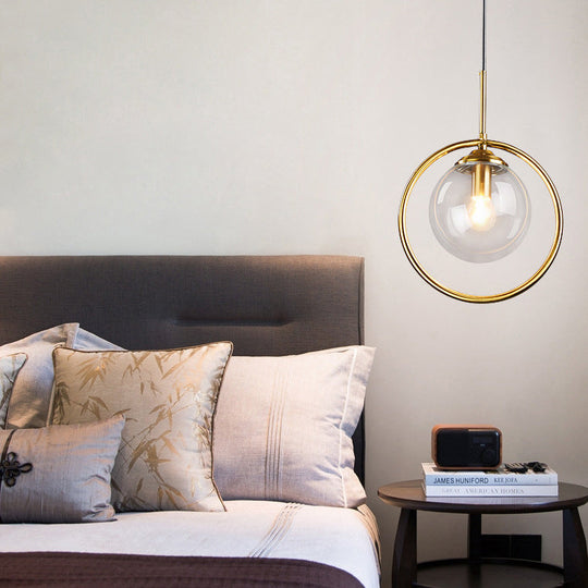 Plafonnier suspendu à 1 ampoule en forme de boule de verre avec cadre en anneau - Design post-moderniste