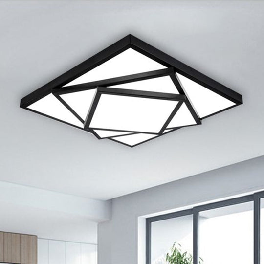 Modern Metal Led Flush Mount Ceiling Light Fixture For Living Room - Black/White Rectangle/Square