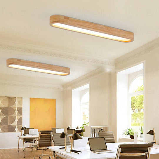 Modern Oval Wood Ceiling Light Fixture With Diffuser - 1-Light Office Flush Mount Lamp Sizes: