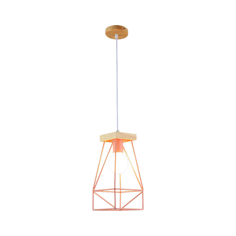 Modern Nordic Metal Cage Shade Pendant Light - Black/Blue