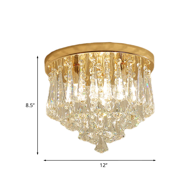 Modern Gold Crystal 4-Light Flush Mount Ceiling Fixture For Hallways