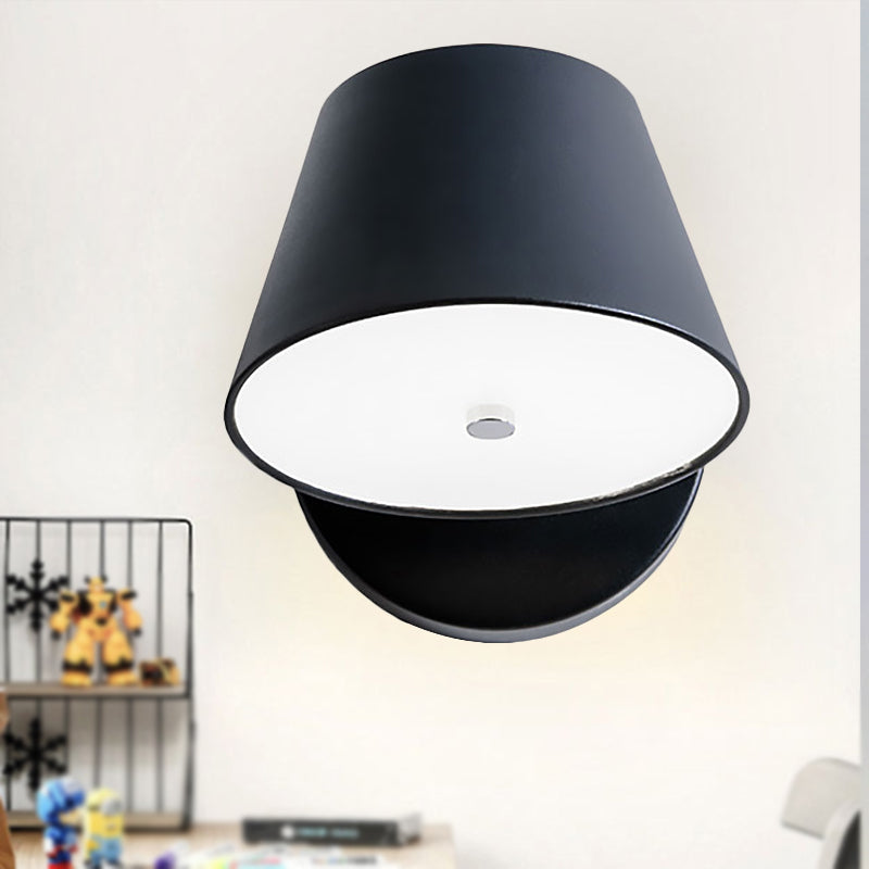 Metal Cone Wall Sconce - 1 Light In White/Warm With Pink Yellow And Black Accents / White