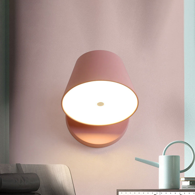 Metal Cone Wall Sconce - 1 Light In White/Warm With Pink Yellow And Black Accents