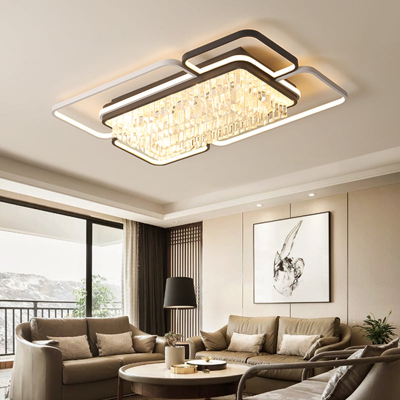 Modernist Crystal Prisms Led Ceiling Flush Mount Light - Black-White Flushmount For Living Room