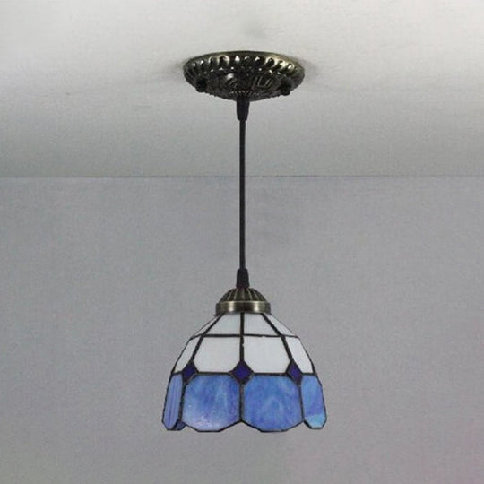 Mediterranean Blue Handcrafted Art Glass Pendant Lamp With Dome Down Lighting