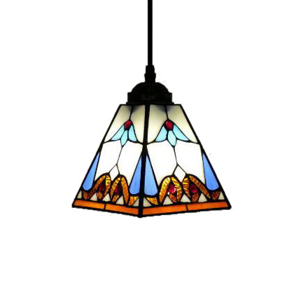 Tiffany-Style Stained Glass Pendant Light Fixture - Tapered Design (1 Bulb White)
