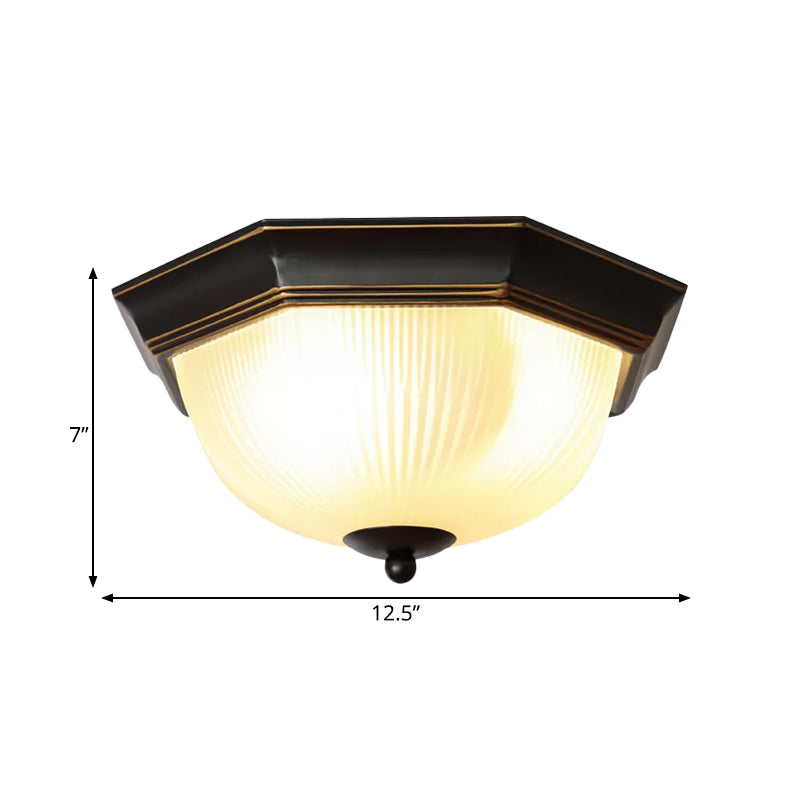 Black Milk Glass Ribbed Dome Ceiling Flush Light - Classic 2-Head Mount