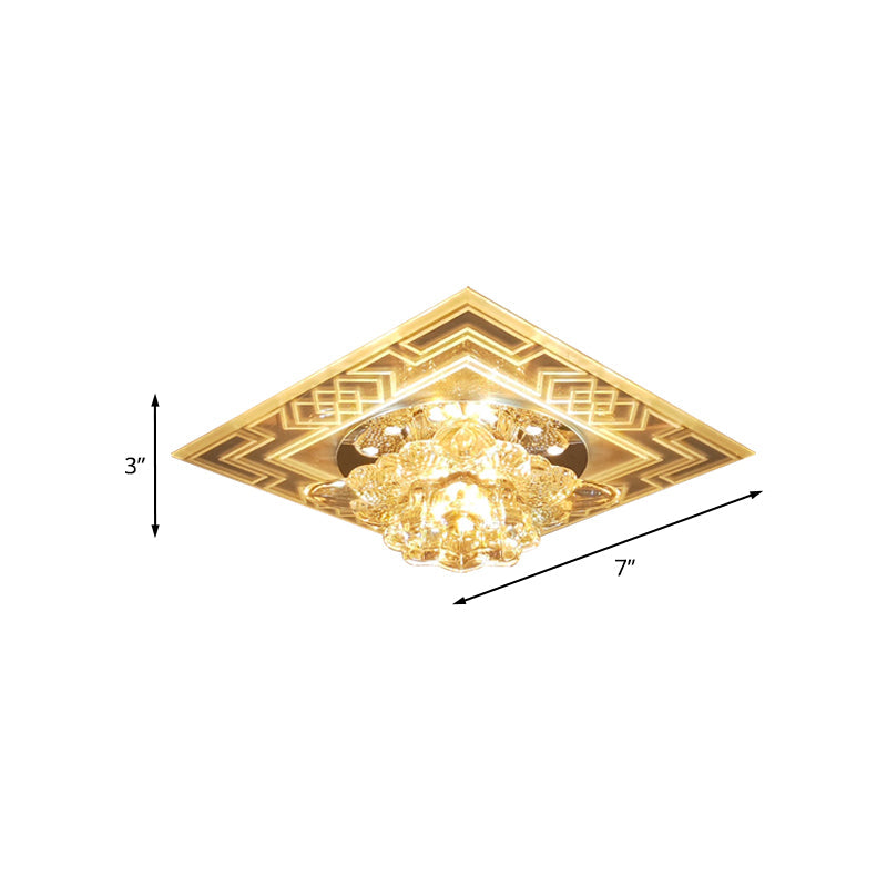 Minimalist Clear Crystal Led Flushmount Ceiling Lamp With Floral Design - Perfect For Balcony