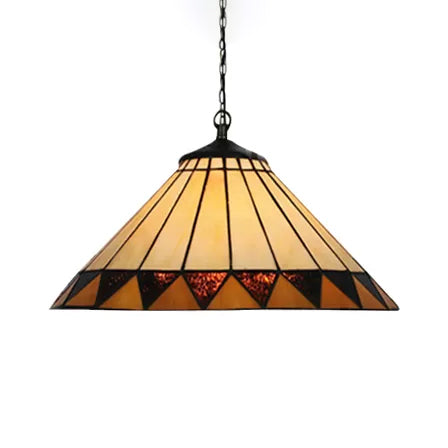 Handcrafted Tiffany-Style 2-Headed Suspension Lamp With Fish Tail Gem And Triangle Art Glass In